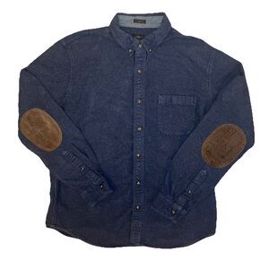 J Crew Shirt Men’s Large Slim Fit Blue Chamois Flannel Elbow Patch Button Down